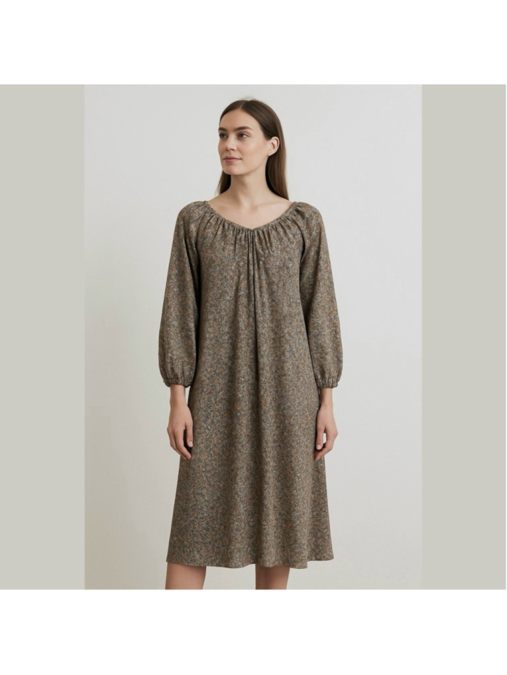 VINTAGE Lanvin Brown Printed Boho Dress Size 12